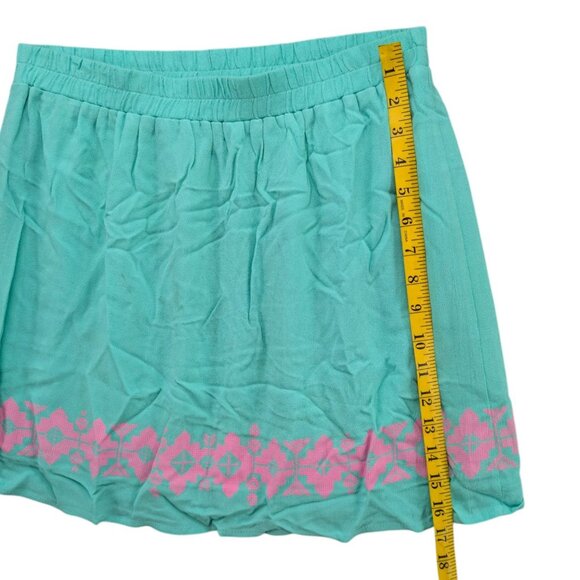 Buttons Mini Skirt Teal Green Pink Printed Pleated Lightweight Pull On Size M - Picture 4 of 7